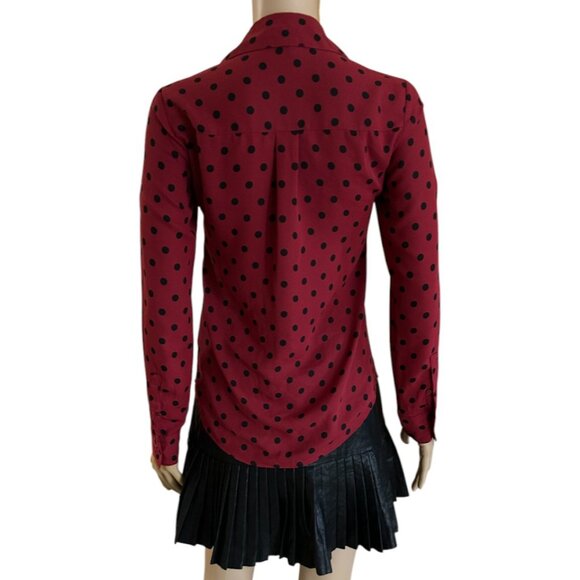 NWOT🛍 Express Women Button Down Long Sleeve RED POLKA DOT Work Office Shirt XXS - Picture 4 of 4